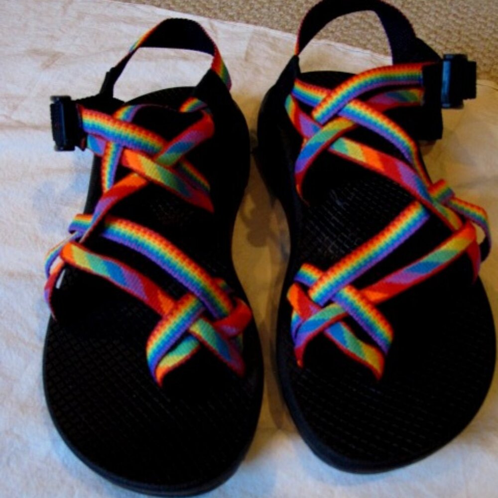 Chaco ZX2 rainbow pride sandals 7